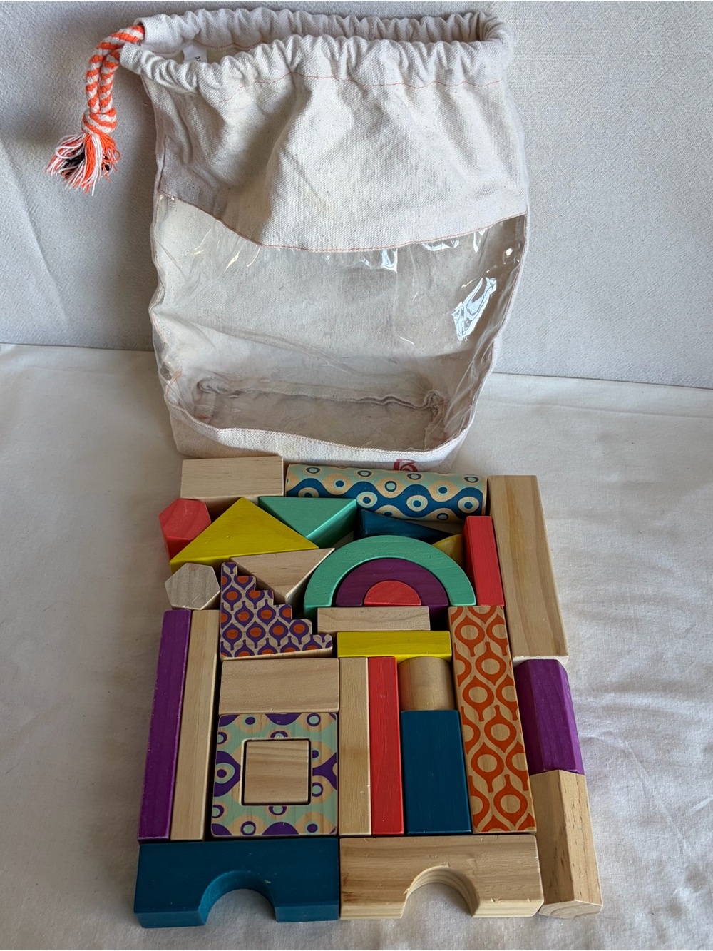 B. Toys Wooden Building Block Set with Bag for Storage